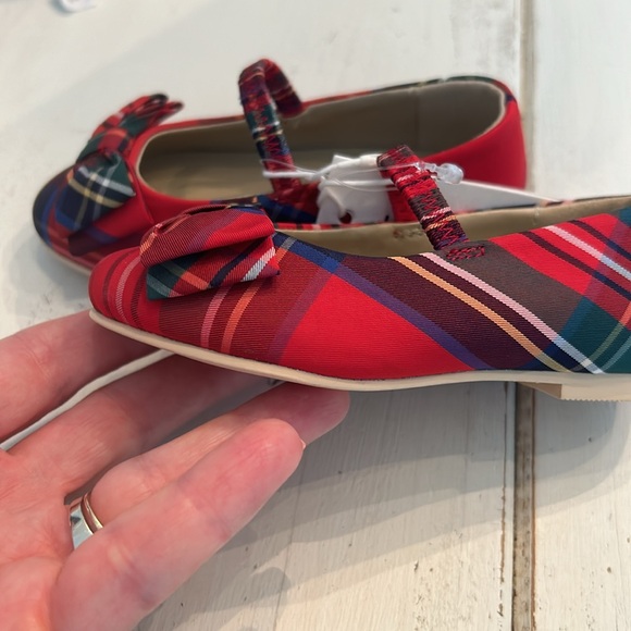 Adorable Janie and Jack Holiday ready tartan ballet flats with bow . NWT - Picture 2 of 7